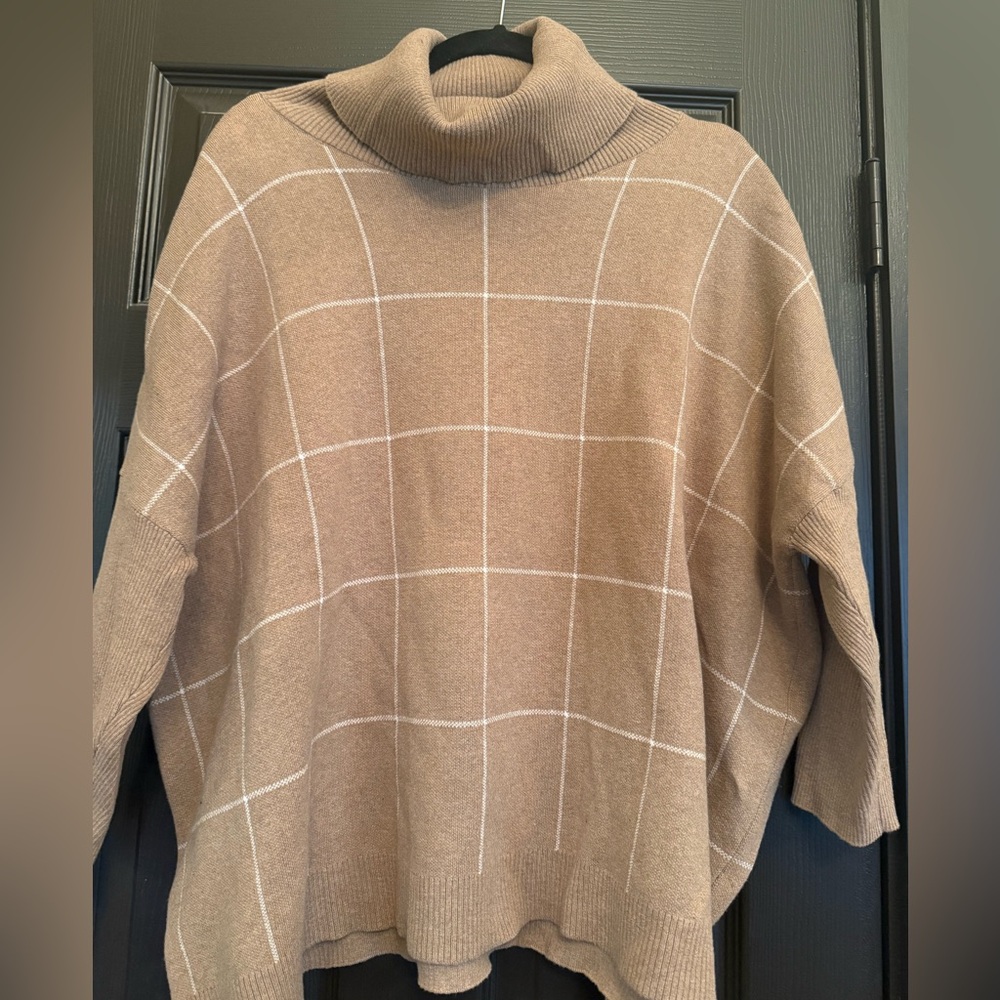LOFT Tan Plaid Turtleneck Sweater